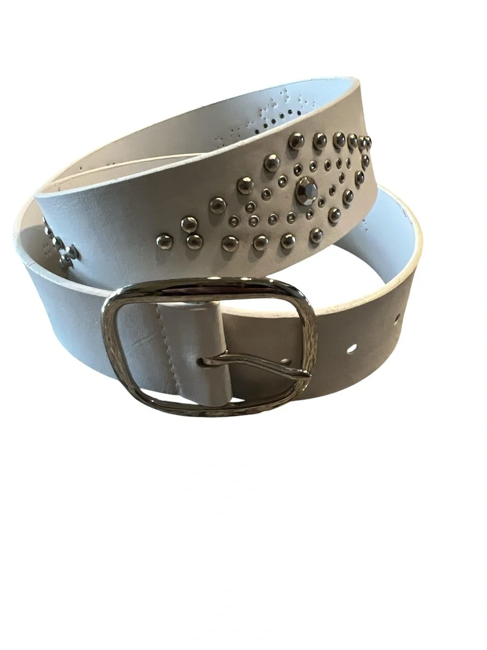 White Studded Leather Belt - Women's Fashion Accessory
